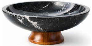11" large decorative bowl, marble bowl with wood pedestal, decorative bowls for home decor, large fruit bowl for kitchen counter, dining table centerpiece decor, key bowl for entryway table - Black