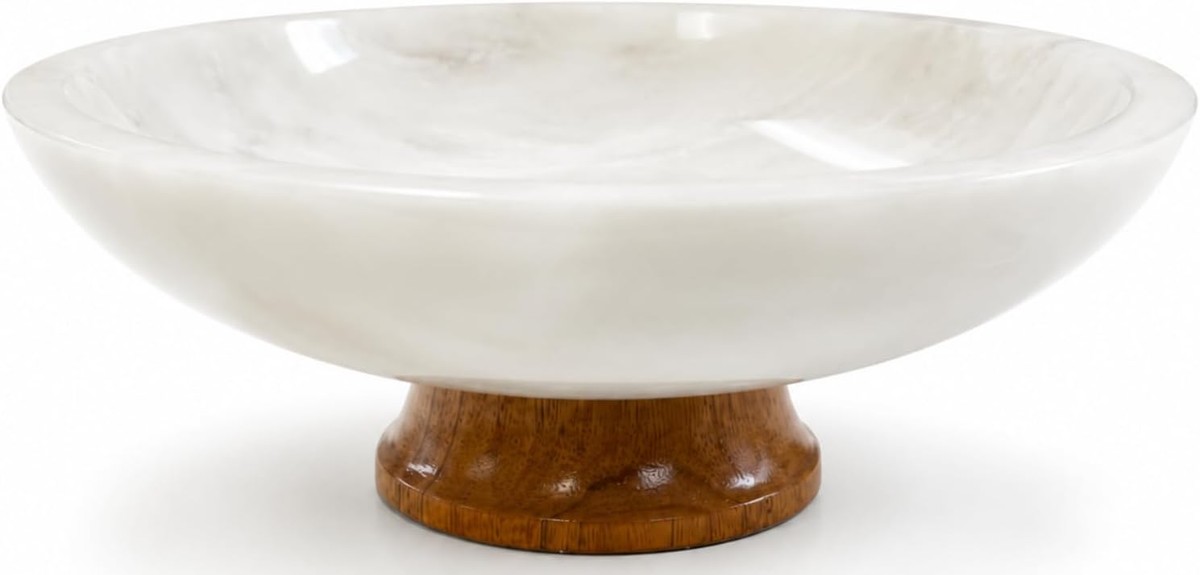 11" large decorative bowl, marble bowl with wood pedestal, decorative bowls for home decor, large fruit bowl for kitchen counter, dining table centerpiece decor, key bowl for entryway table - View product details 11" large decorative bowl, marble bowl with wood pedestal, decorative bowls for home decor, large fruit bowl for kitchen counter, dining table centerpiece decor, key bowl for entryway table - Premium handcrafted marble dining from LaOnyx