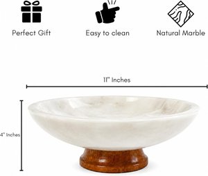 Marble Pedestal Fruit Bowl for Kitchen Counter, Large White Decorative Bowl, Dining Table Centerpiece and Key Bowl, 11 Inch Stone Bowl thumbnail 3