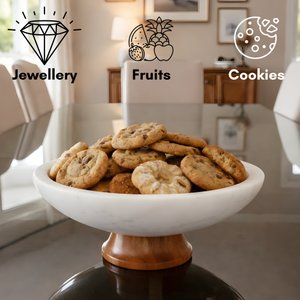 Marble Pedestal Fruit Bowl for Kitchen Counter, Large White Decorative Bowl, Dining Table Centerpiece and Key Bowl, 11 Inch Stone Bowl thumbnail 4