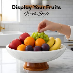 Marble Pedestal Fruit Bowl for Kitchen Counter, Large White Decorative Bowl, Dining Table Centerpiece and Key Bowl, 11 Inch Stone Bowl thumbnail 5