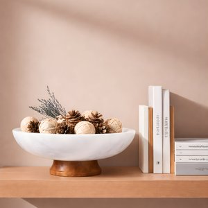 Marble Pedestal Fruit Bowl for Kitchen Counter, Large White Decorative Bowl, Dining Table Centerpiece and Key Bowl, 11 Inch Stone Bowl thumbnail 6