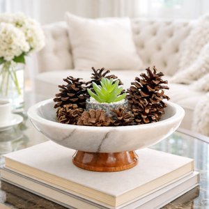Marble Pedestal Fruit Bowl for Kitchen Counter, Large White Decorative Bowl, Dining Table Centerpiece and Key Bowl, 11 Inch Stone Bowl thumbnail 7