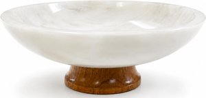 11" large decorative bowl, marble bowl with wood pedestal, decorative bowls for home decor, large fruit bowl for kitchen counter, dining table centerpiece decor, key bowl for entryway table - White