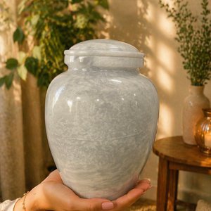 Marble Ashes Urn - White - 9"