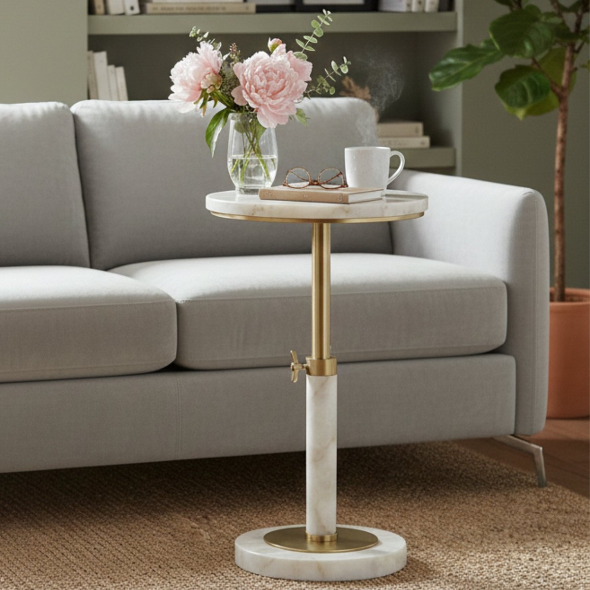 Natural Stone & Brass Accent Side Table - View 2