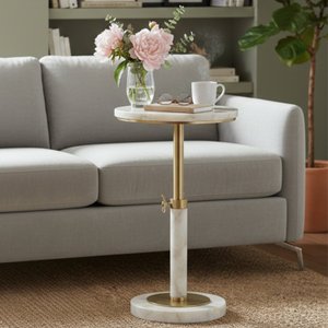 Natural Stone & Brass Accent Side Table thumbnail 2