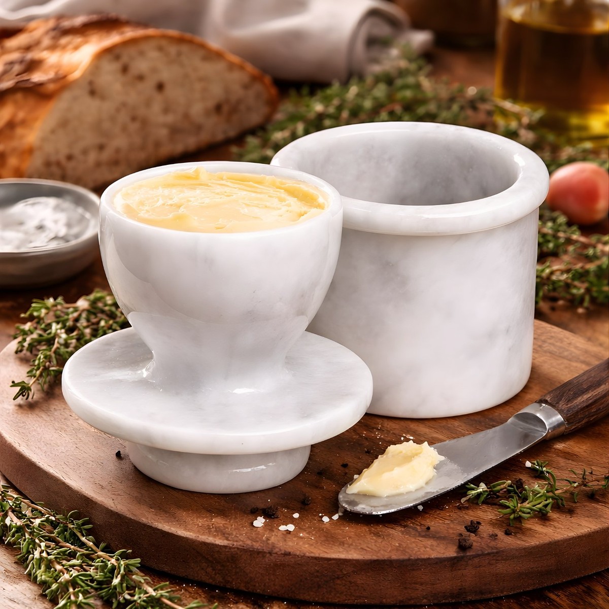 Marble Butter Bell Crock with Lid, French Butter Keeper for Countertop, Keeps Butter Fresh and Spreadable - View 2