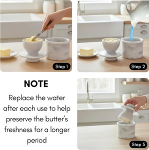 Marble Butter Bell Crock with Lid, French Butter Keeper for Countertop, Keeps Butter Fresh and Spreadable thumbnail 6