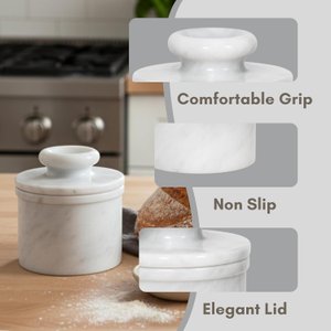 Marble Butter Bell Crock with Lid, French Butter Keeper for Countertop, Keeps Butter Fresh and Spreadable thumbnail 4