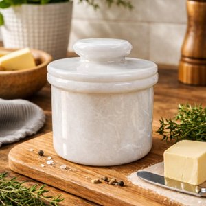 Marble Butter Bell Crock with Lid, French Butter Keeper for Countertop, Keeps Butter Fresh and Spreadable thumbnail 5