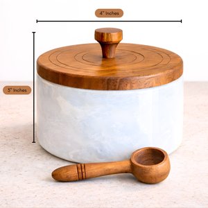 Marble Salt Cellar with Lid and Spoon, Salt Container, Salt Holder, Salt Jar and Salt Pig with Wooden Lid for Kitchen Countertop thumbnail 3