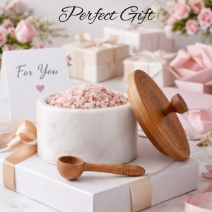 Marble Salt Cellar with Lid and Spoon, Salt Container, Salt Holder, Salt Jar and Salt Pig with Wooden Lid for Kitchen Countertop thumbnail 8