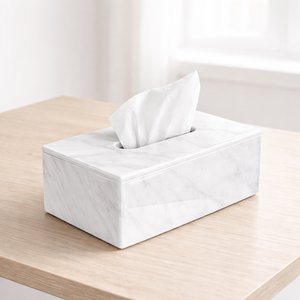 Marble Tissue Box Rectangle Shape - White